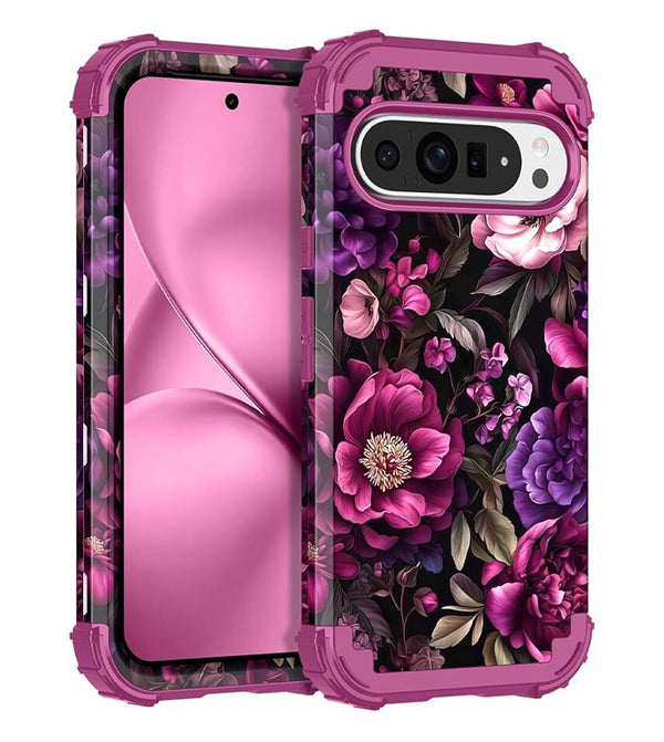LONTECT Google Pixel 10/10 Pro Case – Floral, Shockproof (Magenta)